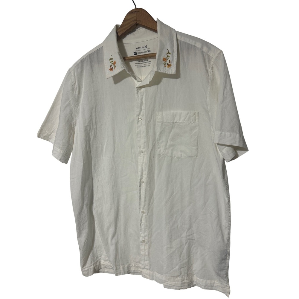 Osklen Mens White Regenerate Life Cotton Floral Embroidered‎ Collar Shirt Size M